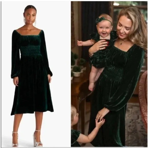Hill House | Dresses | Hill House Home Jasmine Nap Dress Emerald Green  Velvet Midi Long Sleeve Medium | Poshmark
